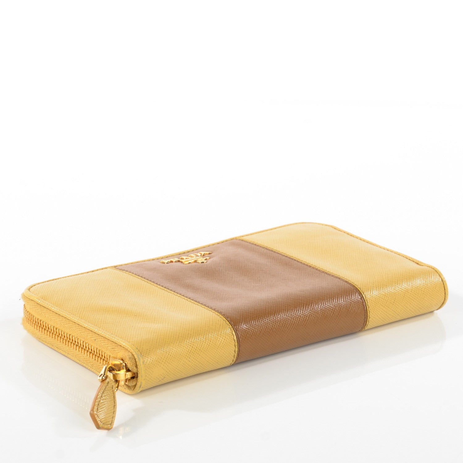 Prada Saffiano Metal Bi-Color Zip Around Wallet Caramel Ananas 4 of 14