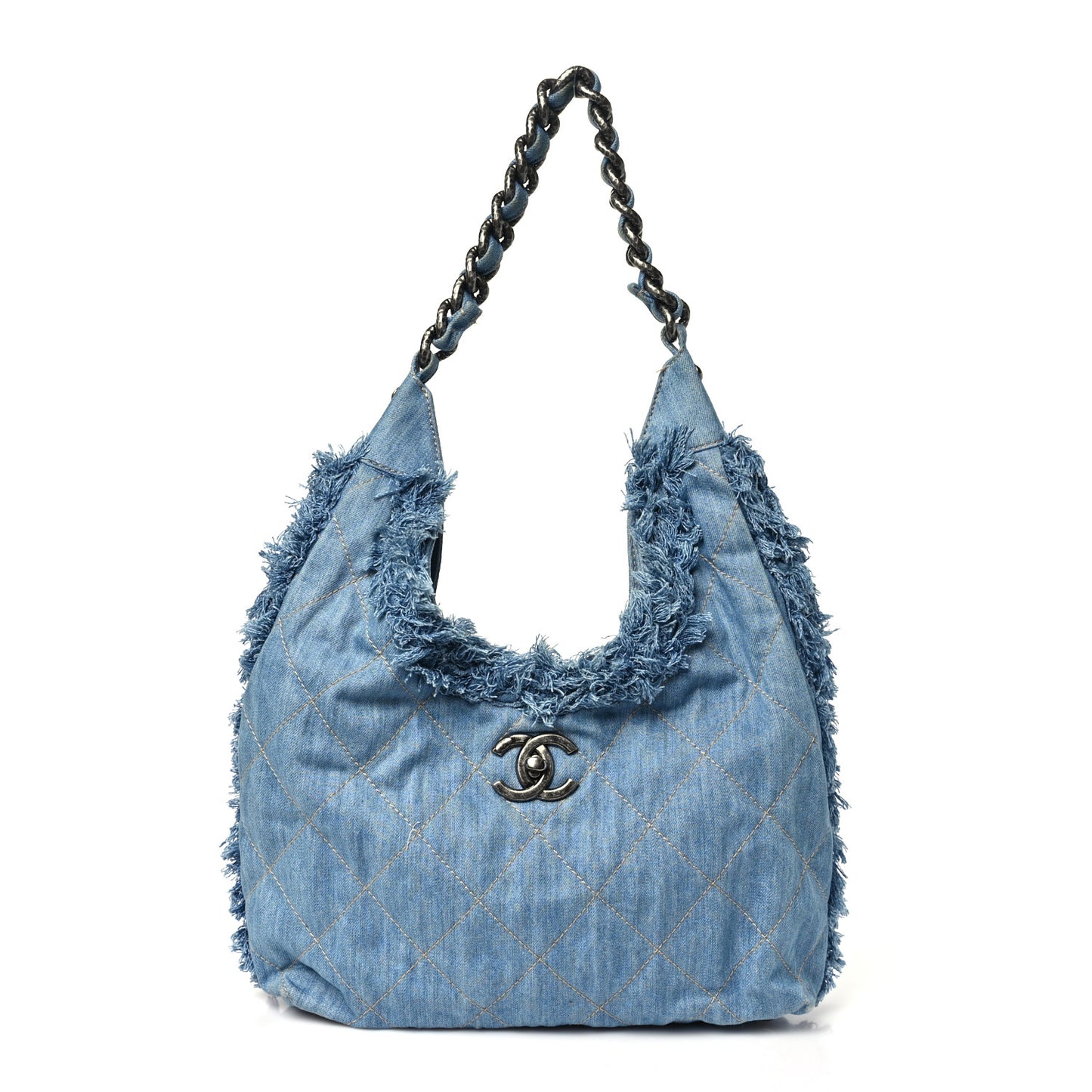 Denim Quilted Chain Hobo Light Blue