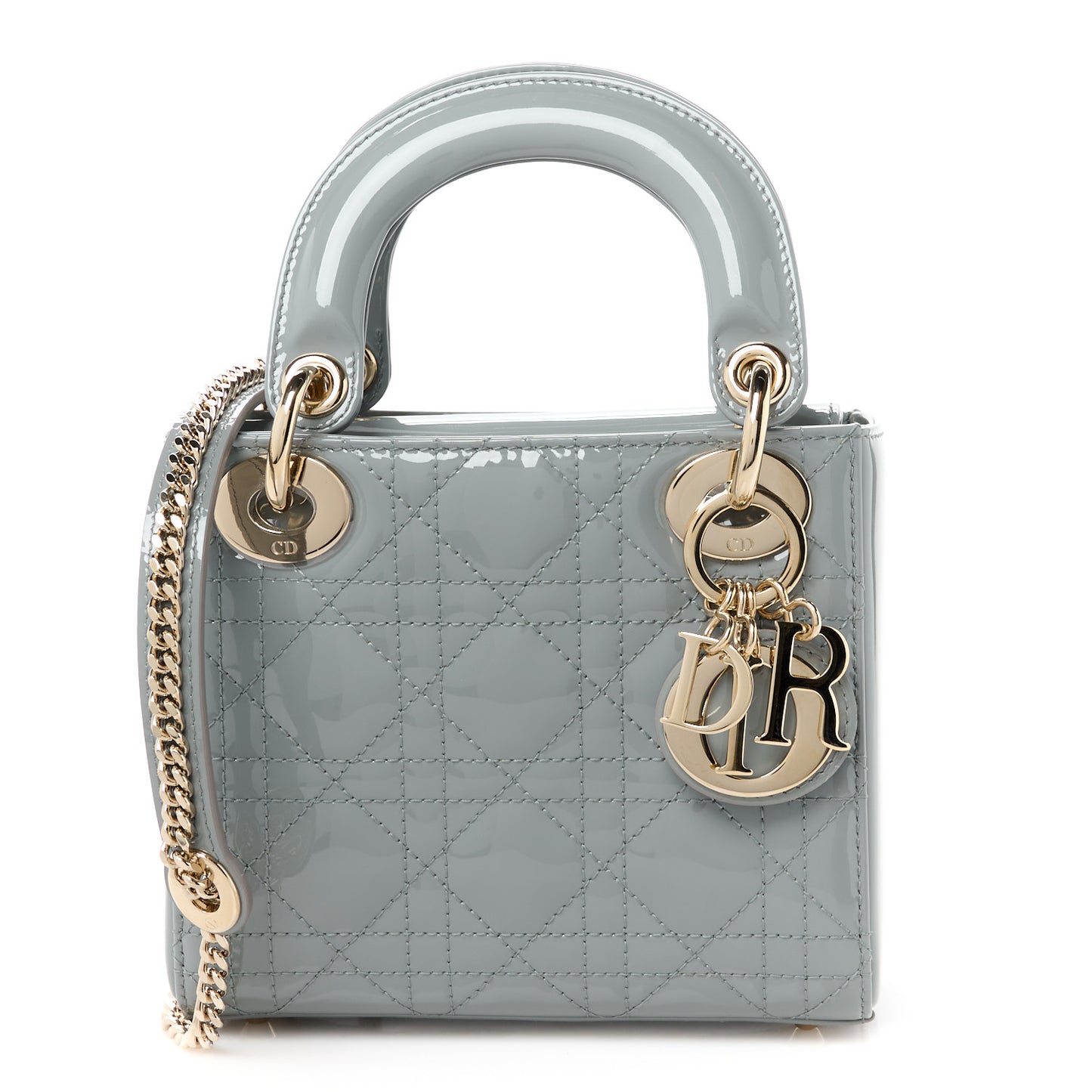 Patent Cannage Mini Lady Dior Grey Stone