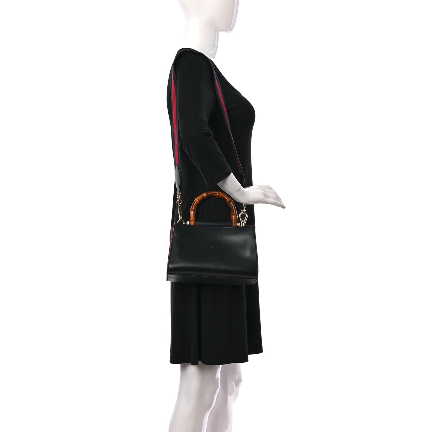 Nappa Bamboo Web Mini Nymphaea Top Handle Bag Black