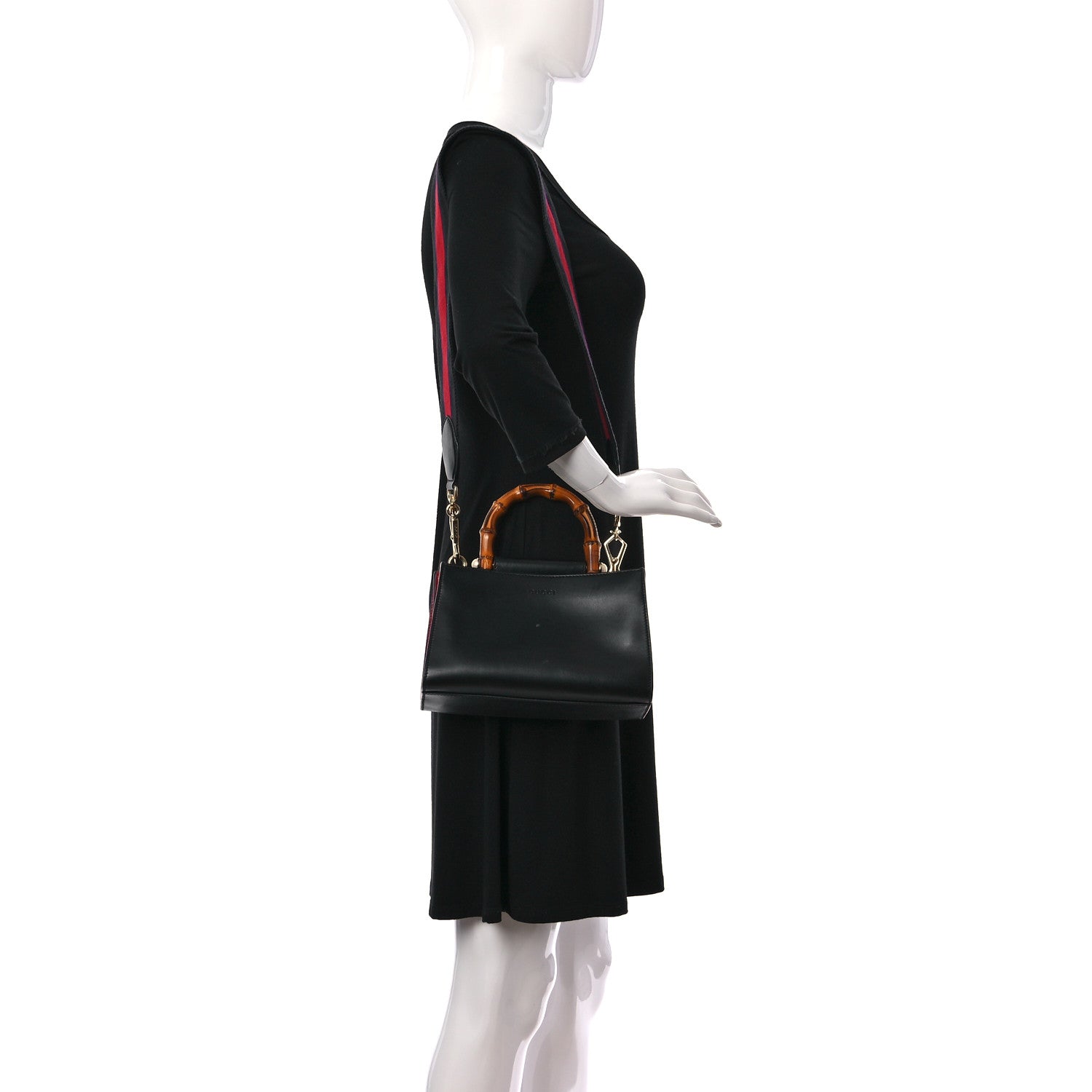 Gucci Nappa Bamboo Web Mini Nymphaea Top Handle Bag Black 2 of 21