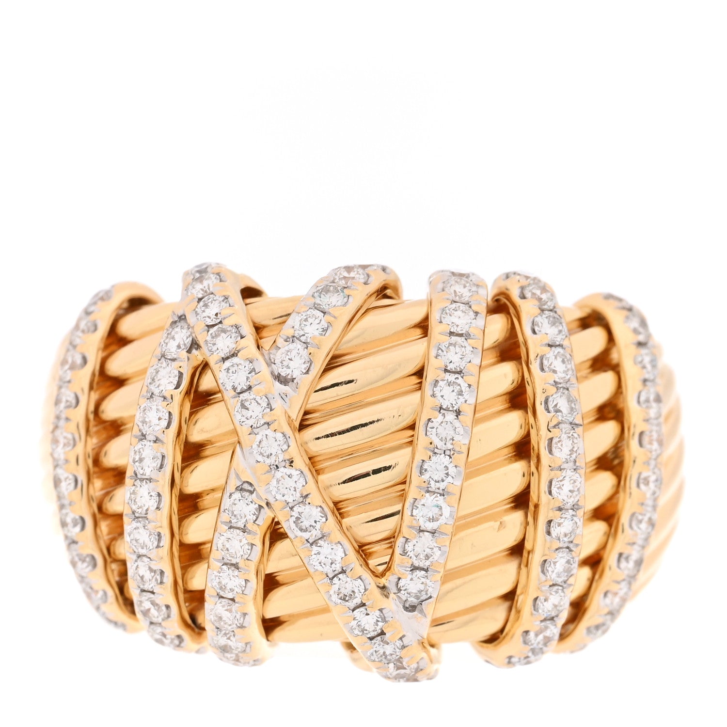 David Yurman 18K Yellow Gold Diamond 15mm Helena Ring 55 7.25 1 of 4