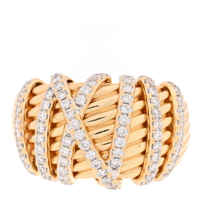 David Yurman 18K Yellow Gold Diamond 15mm Helena Ring 55 7.25 1 of 4