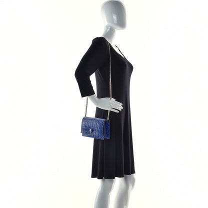 Alexander McQueen Calfskin Crocodile Embossed Skull Mini Crossbody Bag Deep Lapis Blue 2 of 9
