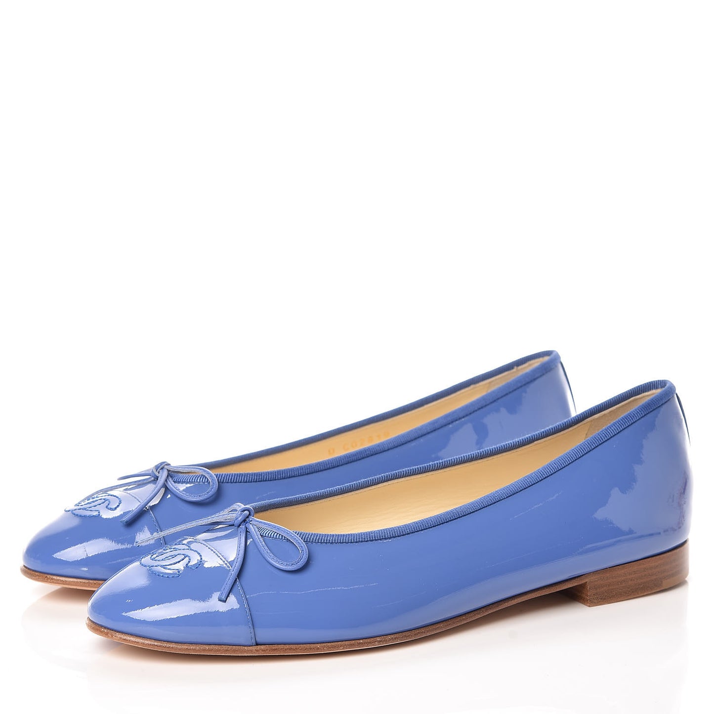 Patent Calfskin CC Cap Toe Ballerina Flats 41 Blue