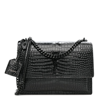 Saint Laurent Calfskin Crocodile Embossed Medium Monochrome Monogram Sunset Black 1 of 10