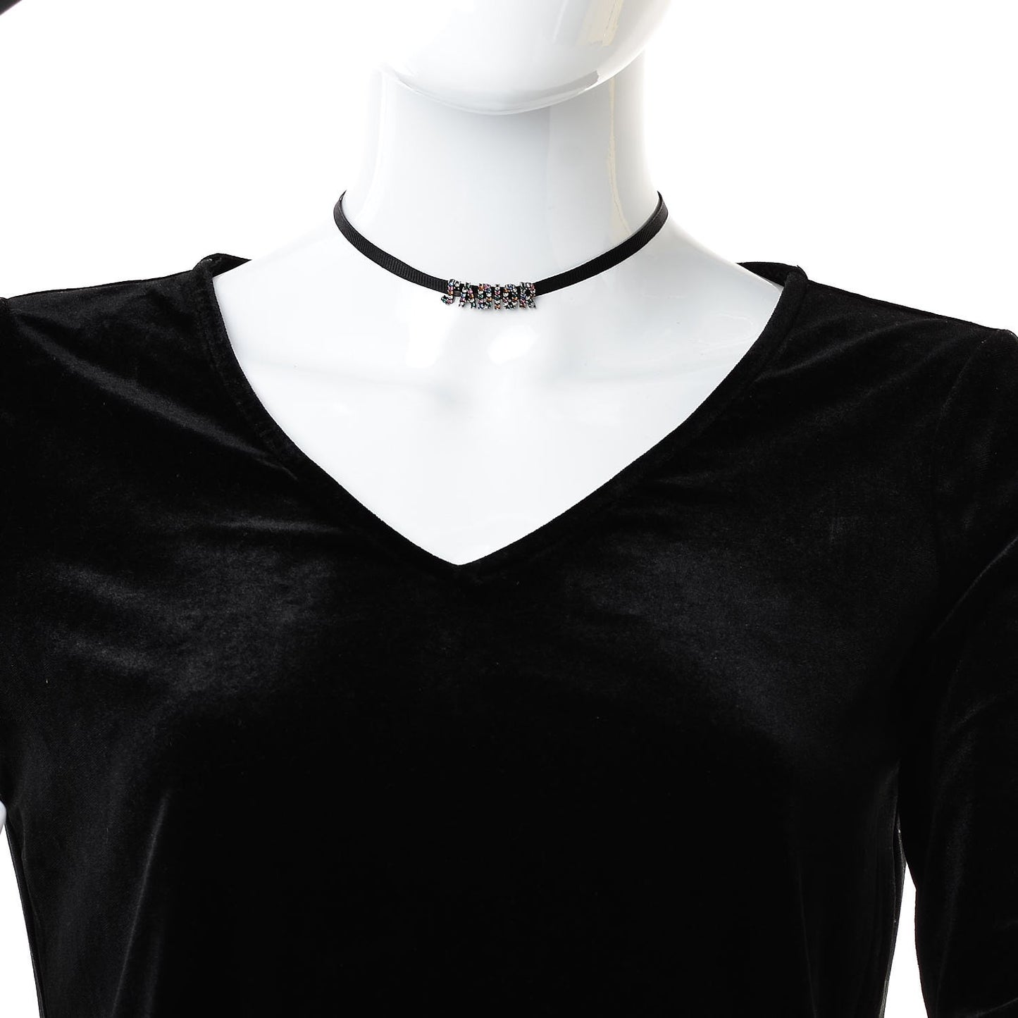 Grosgrain Ribbon Crystal J'Adior Logo Choker Necklace Multicolor