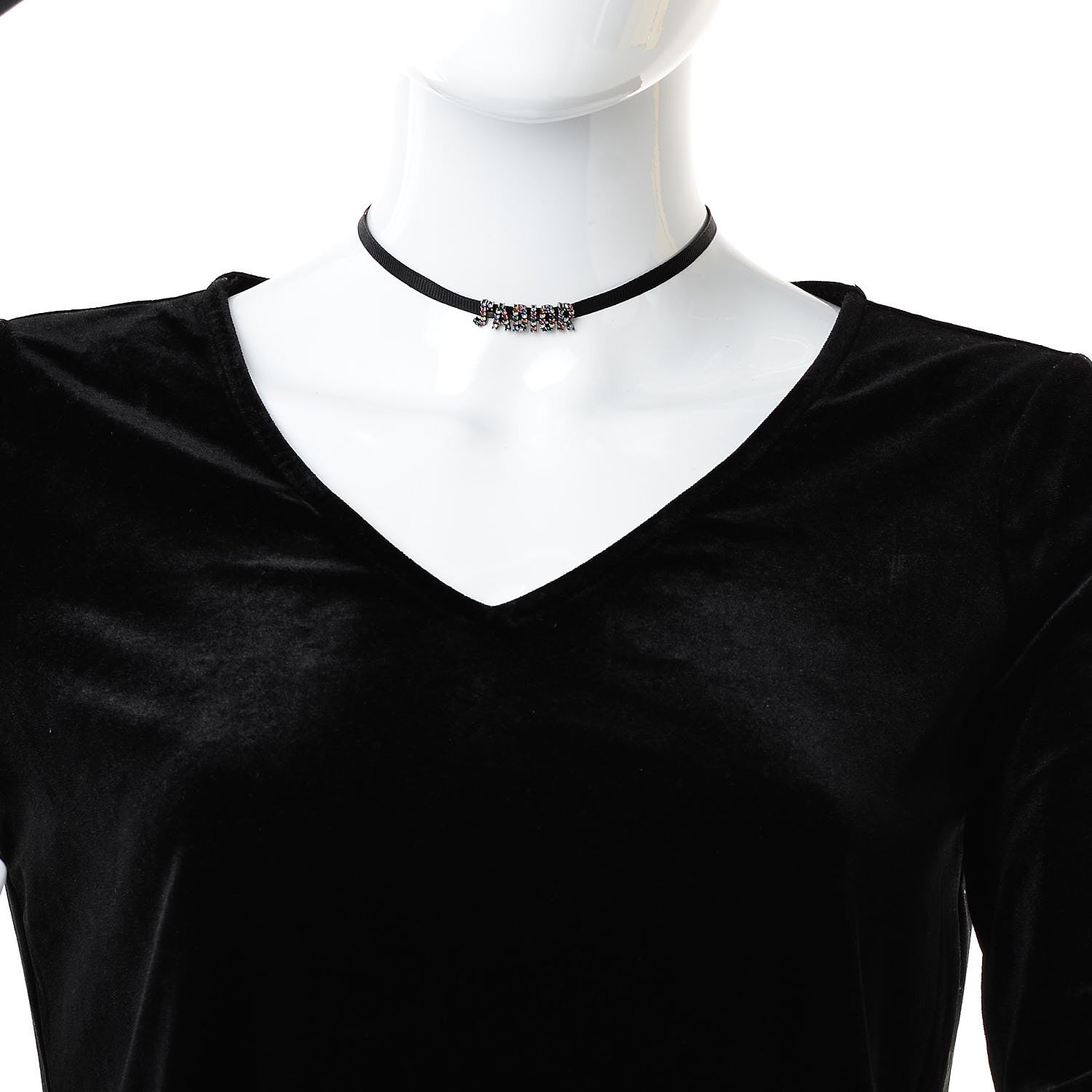 Christian Dior Grosgrain Ribbon Crystal J'Adior Logo Choker Necklace Multicolor 2 of 4