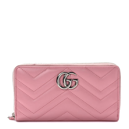 Gucci Calfskin Matelasse GG Marmont Zip Around Wallet Wild Rose 1 of 7
