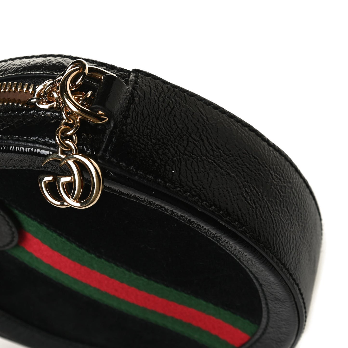 Suede Patent Web Mini Ophidia Round Shoulder Bag Black