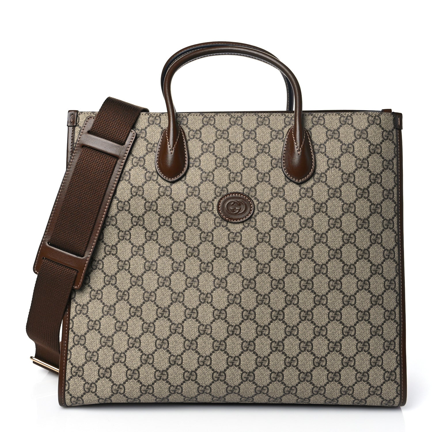 Gucci GG Supreme Monogram Azalea Calfskin Medium Retro Interlocking G Tote Bag Beige Ebony Brown Sugar 1 of 11