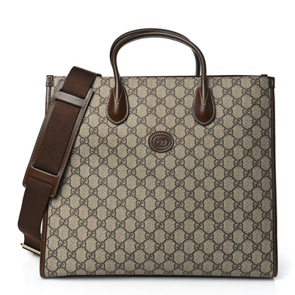 Gucci GG Supreme Monogram Azalea Calfskin Medium Retro Interlocking G Tote Bag Beige Ebony Brown Sugar 1 of 11