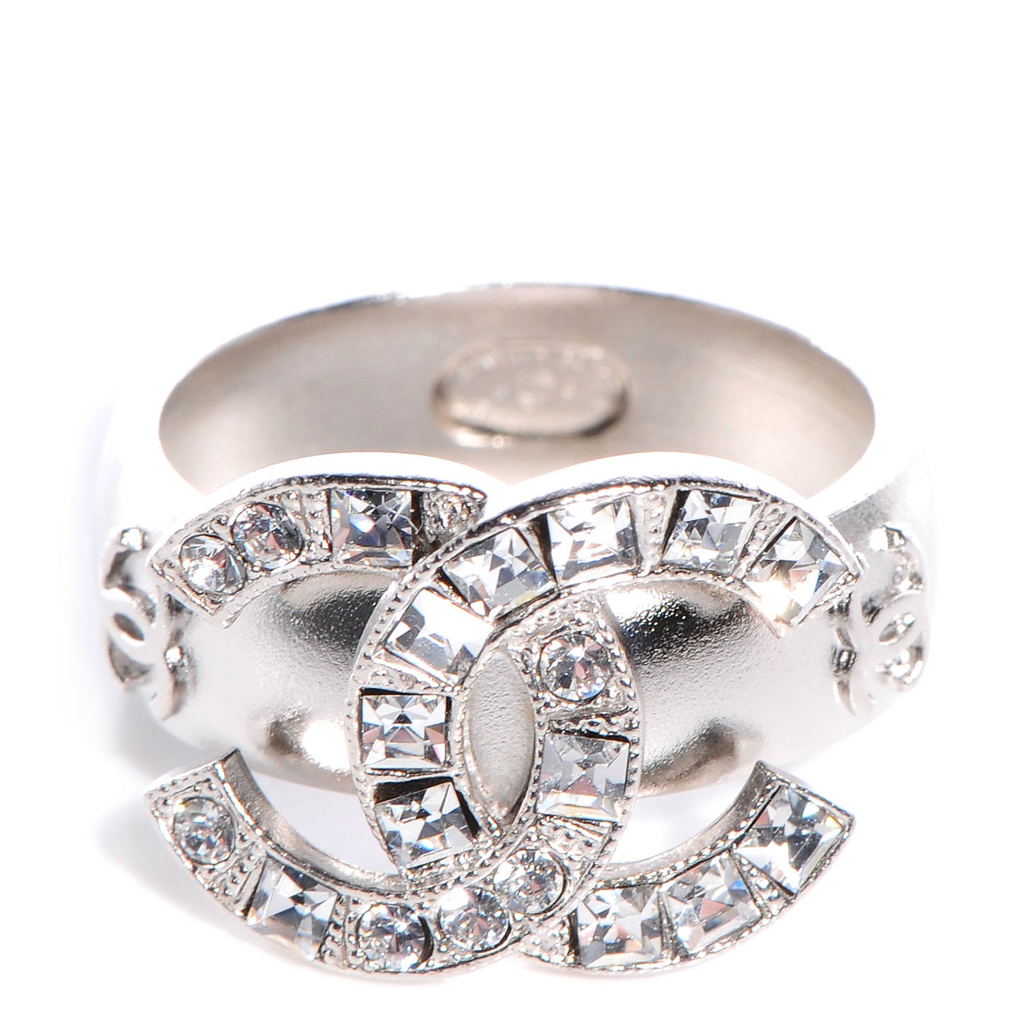 Crystal Baguette CC Logo Ring Silver 6