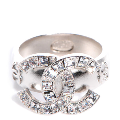 Chanel Crystal Baguette CC Logo Ring Silver 6 1 of 5