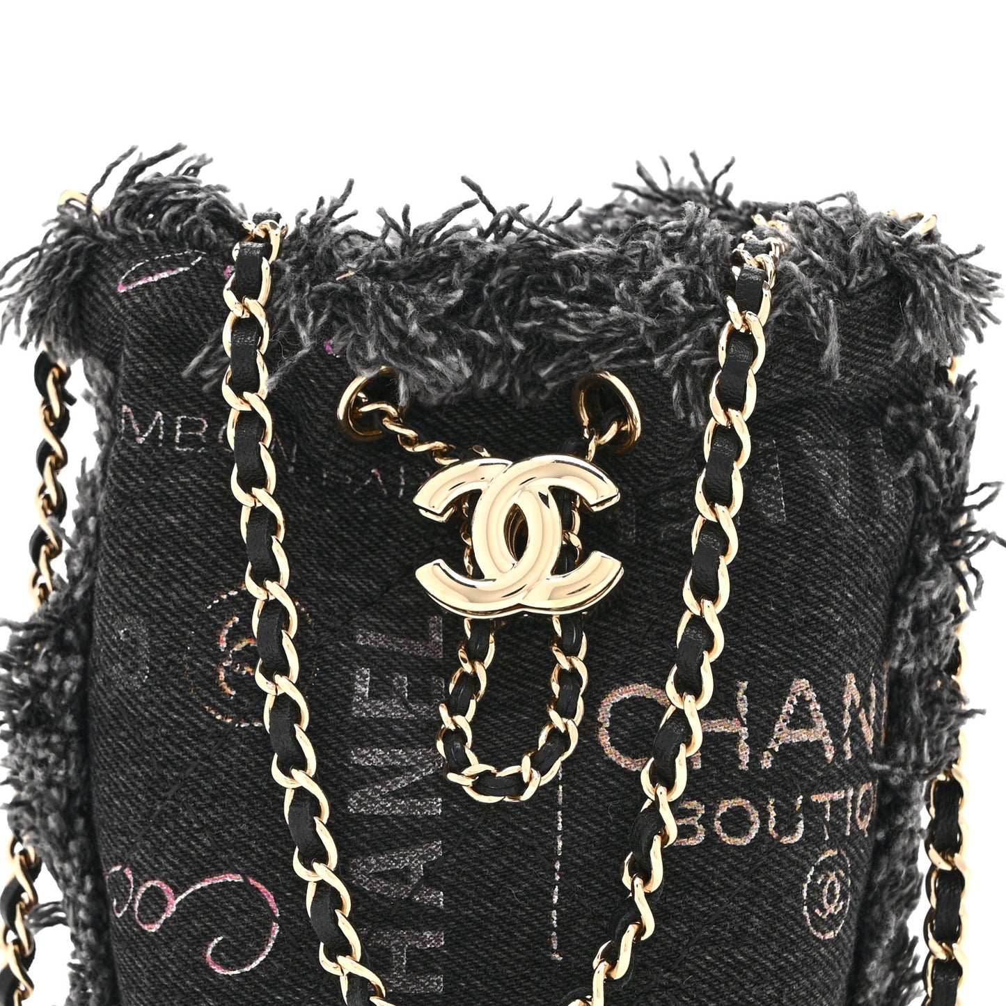 Denim Quilted Mood Mini Bucket With Chain Black Multicolor