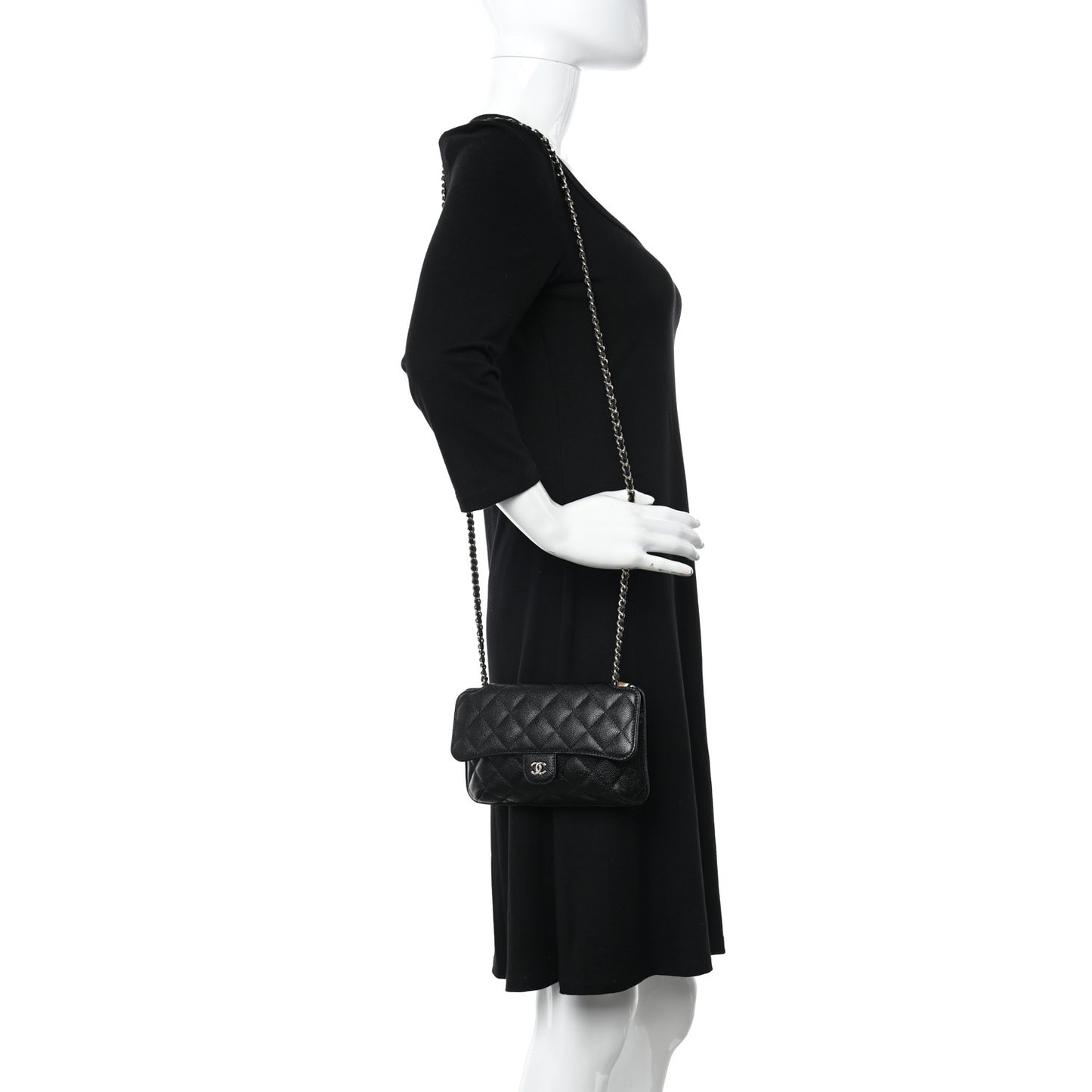 Caviar Fabric Quilted Foldable Tote With Chain Black Multicolor