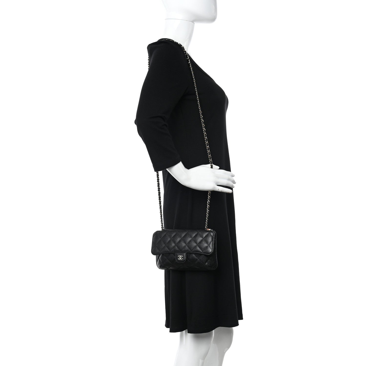 Chanel Caviar Fabric Quilted Foldable Tote With Chain Black Multicolor 3 of 19