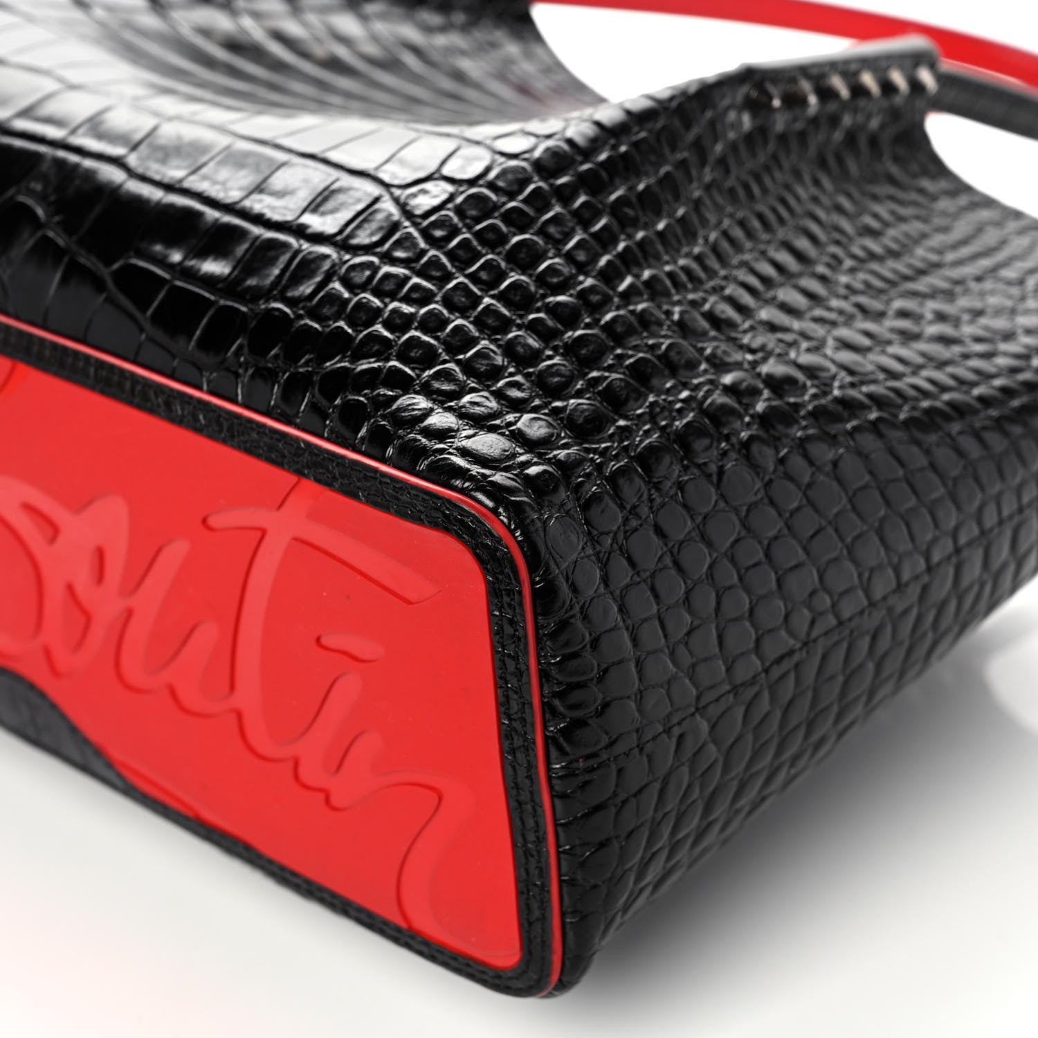 Christian Louboutin Crocodile Embossed Calfskin Spiked Small Cabarock Shopper Tote Black 10 of 16