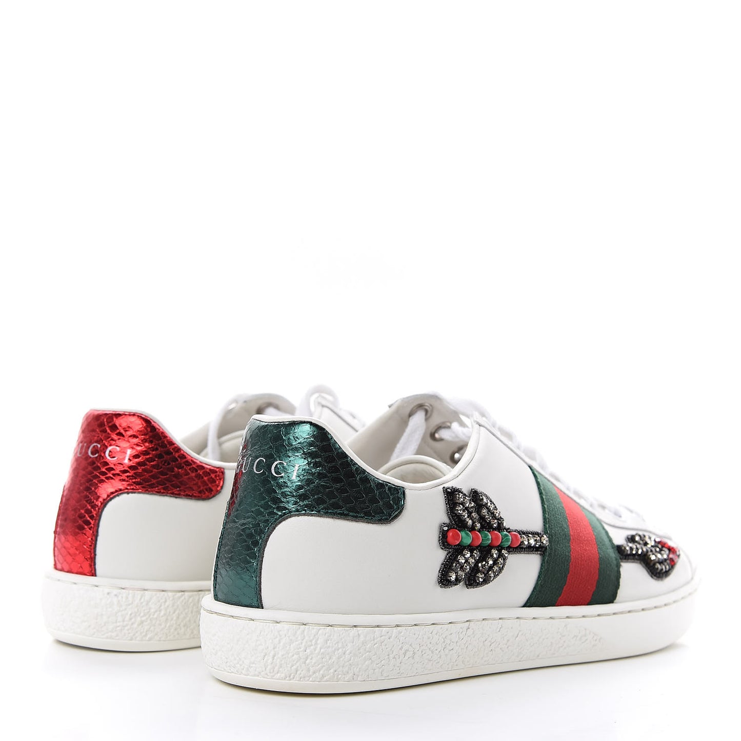 Calfskin Web Studded Womens Arrow Ace Sneakers 34 White