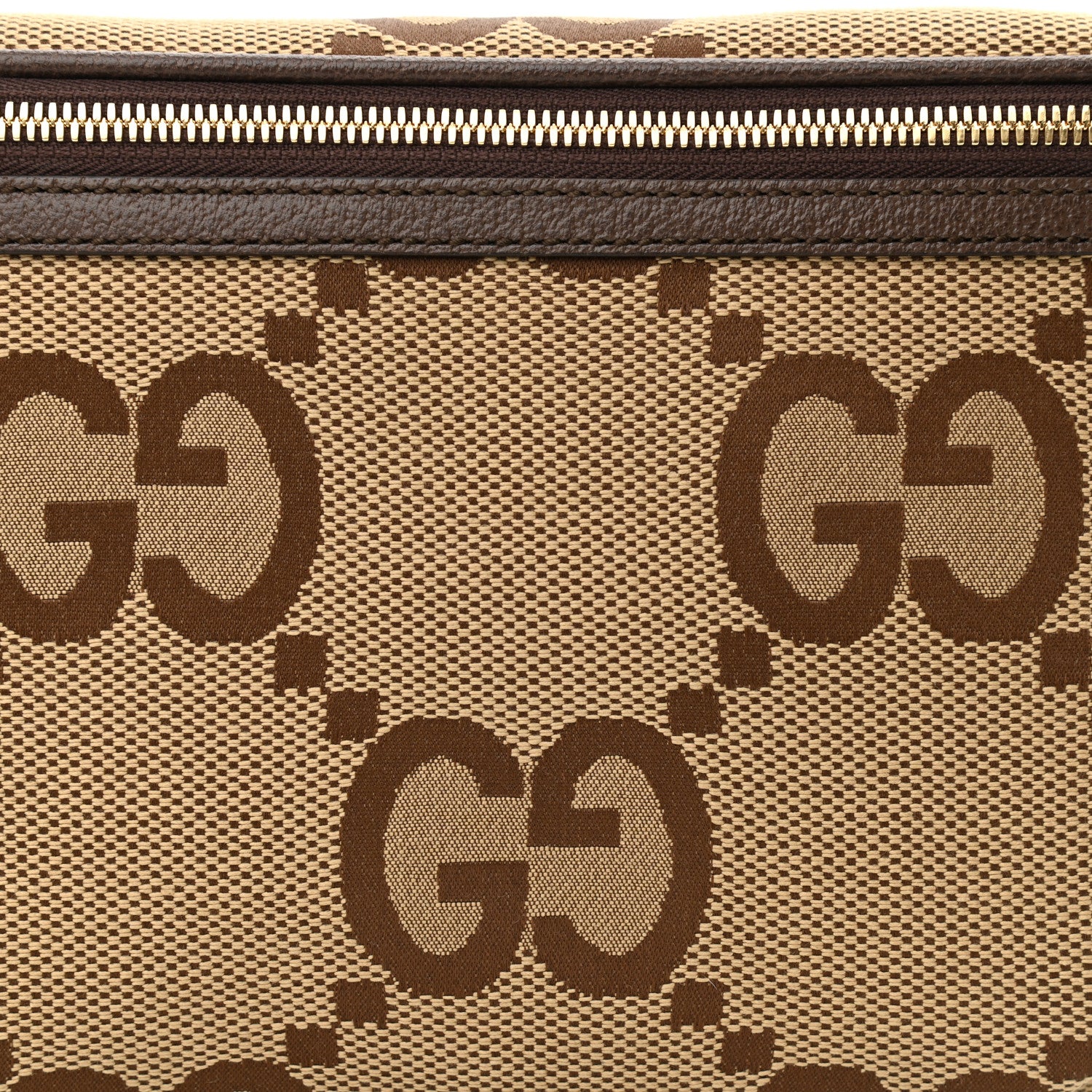 Gucci Monogram Jumbo GG Textured Dollar Calfskin Web Belt Bag Camel Ebony New Acero 8 of 10