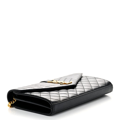 Saint Laurent Grain De Poudre Mixed Matelasse Triquilt Monogram Chain Wallet Black 4 of 11