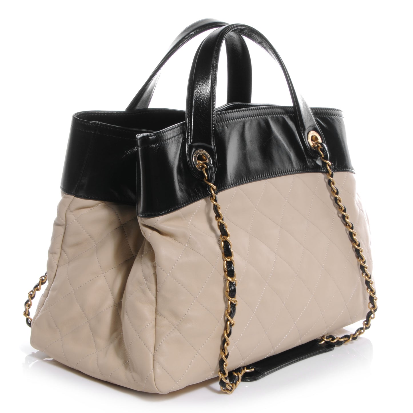 Calfskin In The Mix Shopping Tote Beige Black