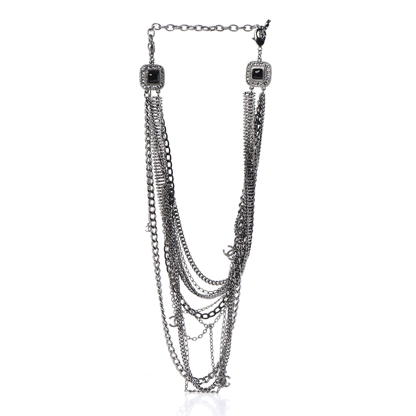 Gripoix CC Long Multistrand Necklace Ruthenium Black
