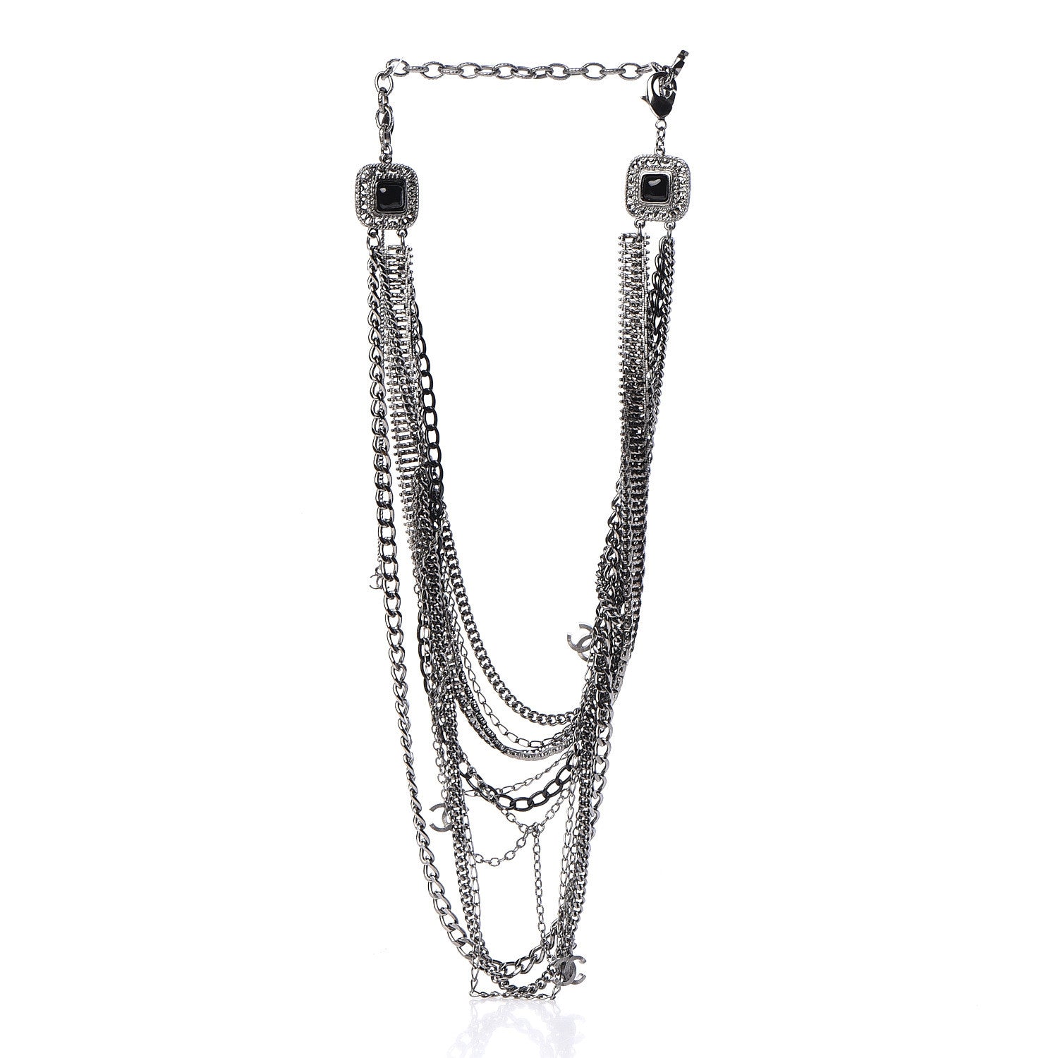 Chanel Gripoix CC Long Multistrand Necklace Ruthenium Black 3 of 5