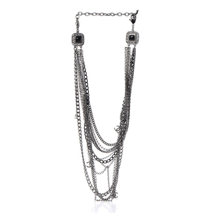 Chanel Gripoix CC Long Multistrand Necklace Ruthenium Black 3 of 5