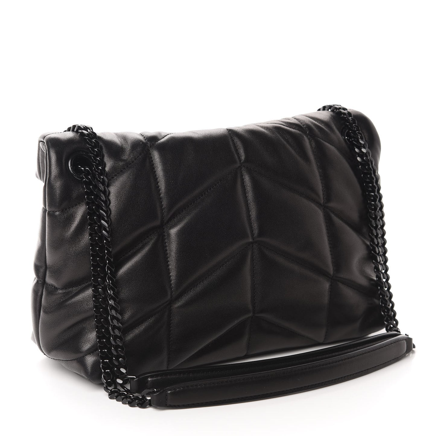 Lambskin Quilted Small Loulou Puffer Monogram Chain Satchel Black