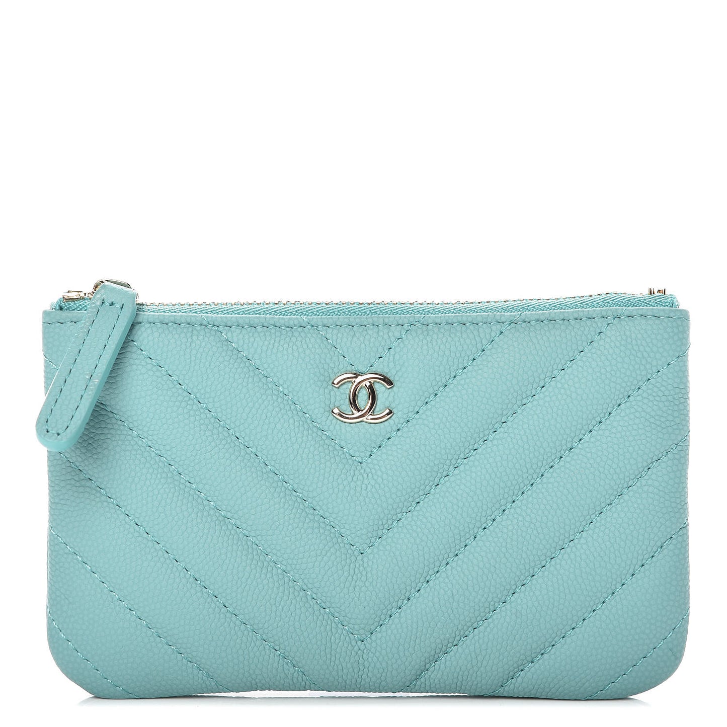 Caviar Chevron Quilted Small Cosmetic Case Light Blue