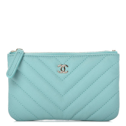 Chanel Caviar Chevron Quilted Small Cosmetic Case Light Blue 1 of 10