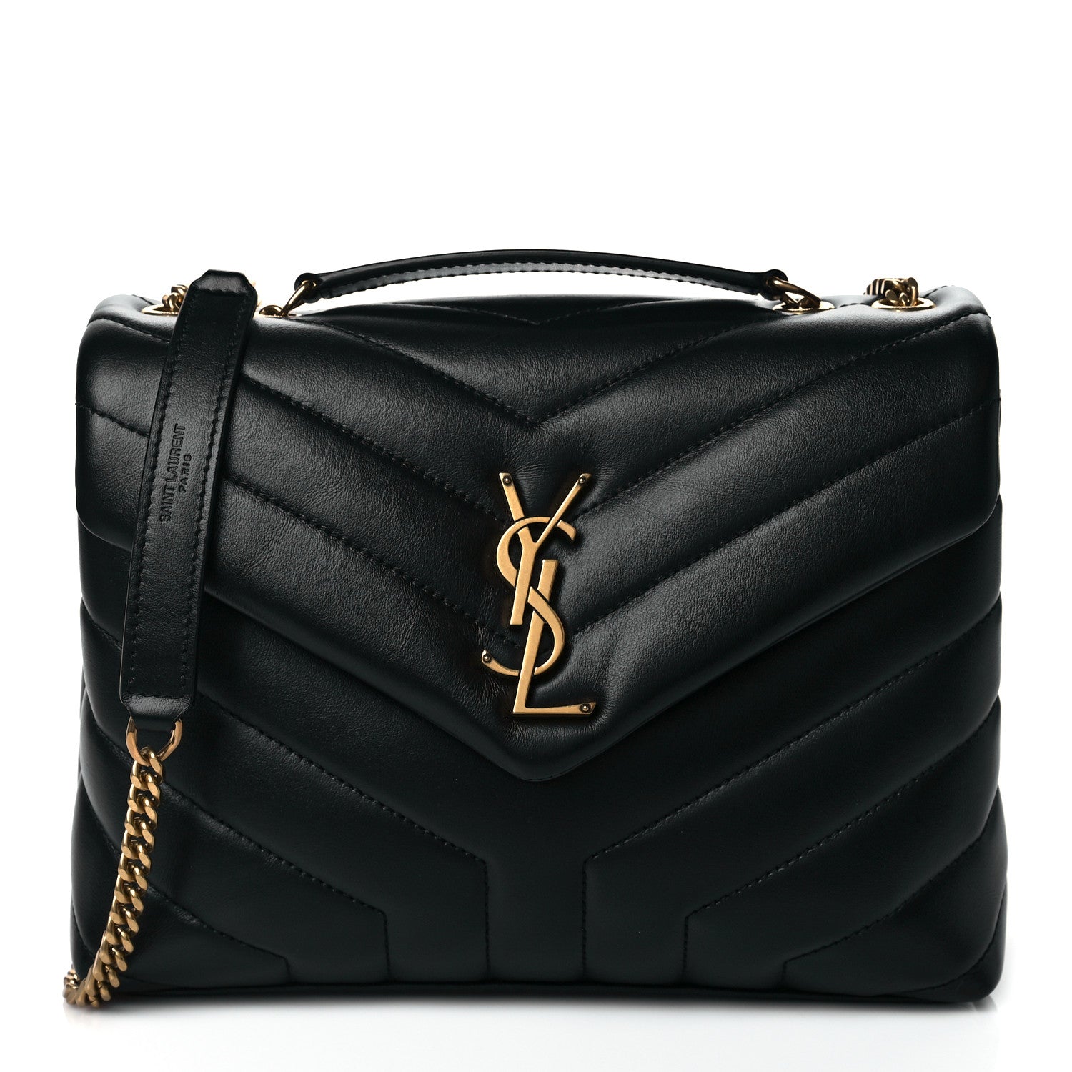 Saint Laurent Calfskin Y Quilted Monogram Small Loulou Chain Satchel Black 1 of 10