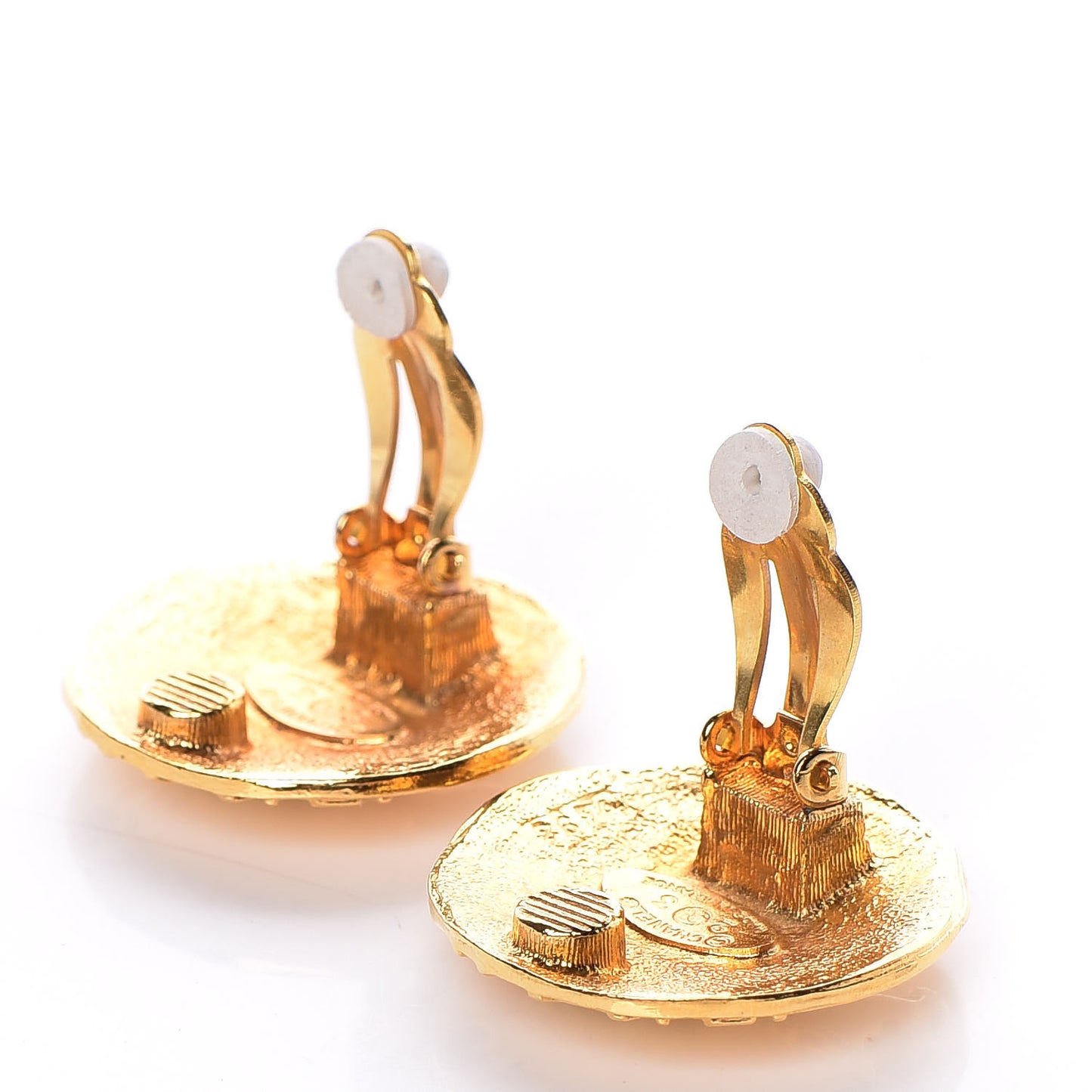 Round CC Clip On Earrings Gold
