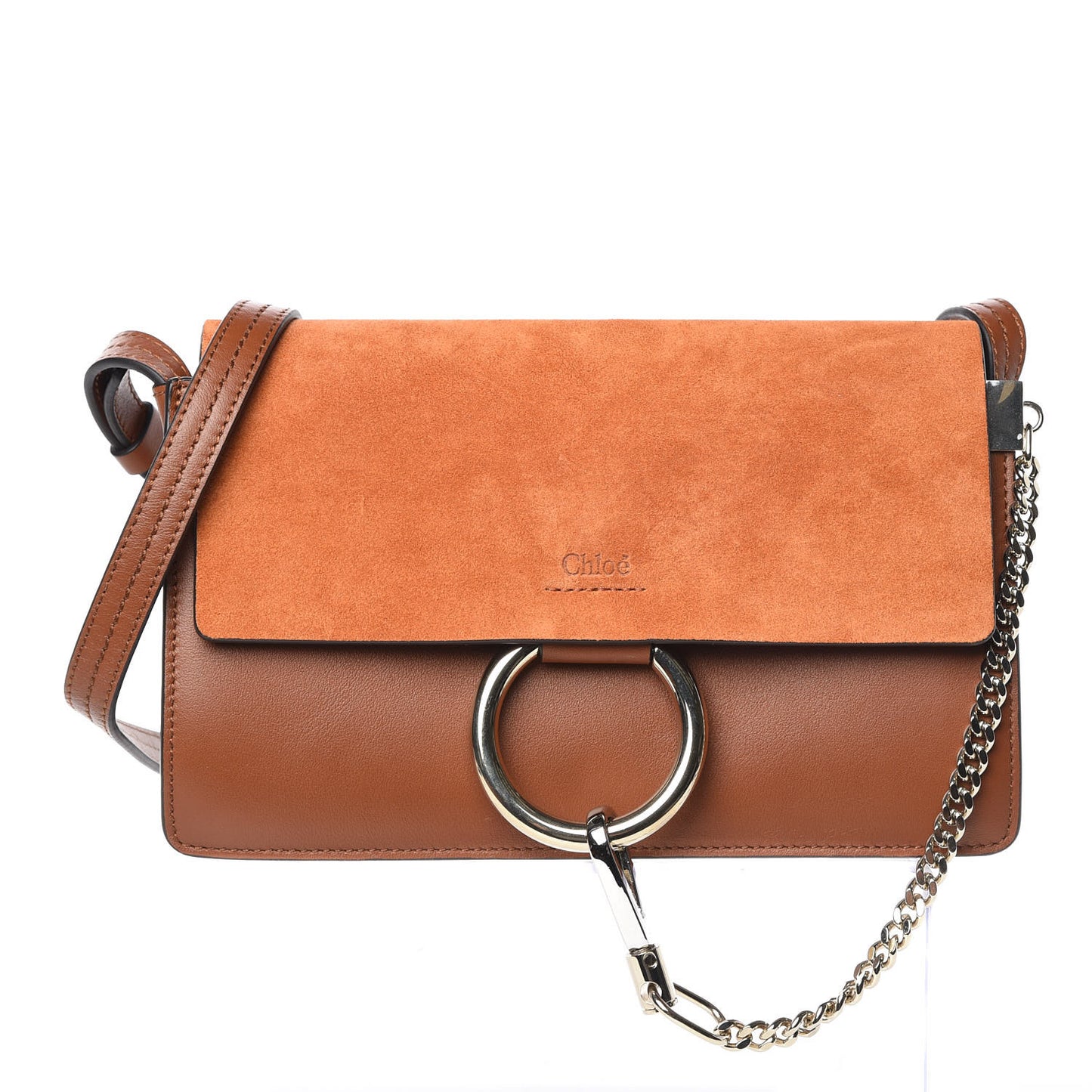 Suede Calfskin Small Faye Shoulder Bag Tobacco