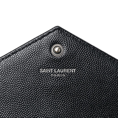 Saint Laurent Grain De Poudre Matelasse Chevron Monogram Monochrome Envelope Chain Wallet Black 7 of 18