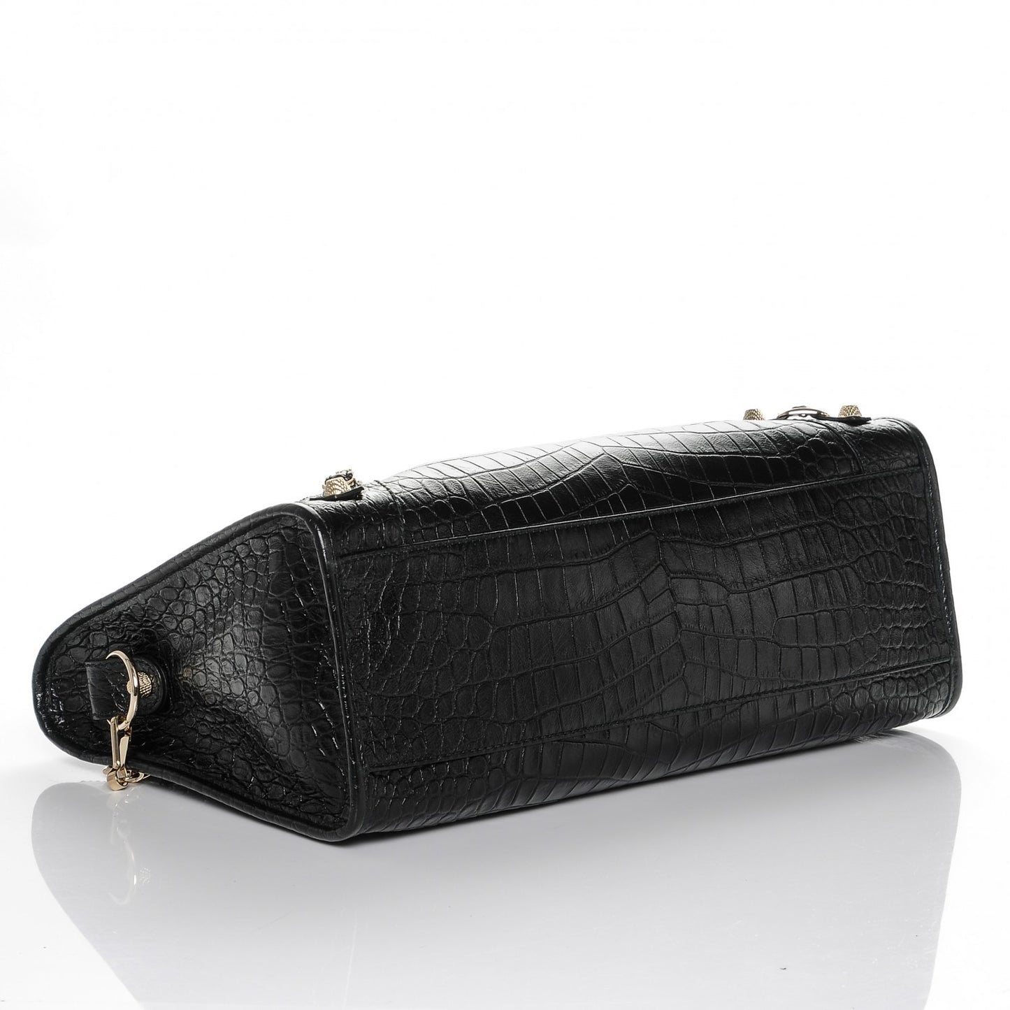 Calfskin Crocodile Embossed Giant 12 Gold Hardware City Black