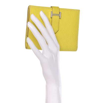 Hermes Chevre Mysore Bearn Compact Wallet Lime 2 of 9