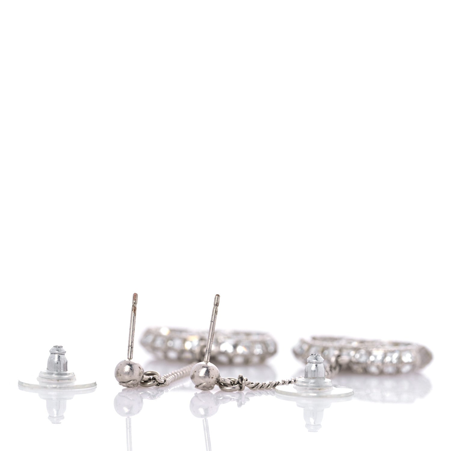 Chanel Baguette Crystal CC Drop Earrings Silver 3 of 6