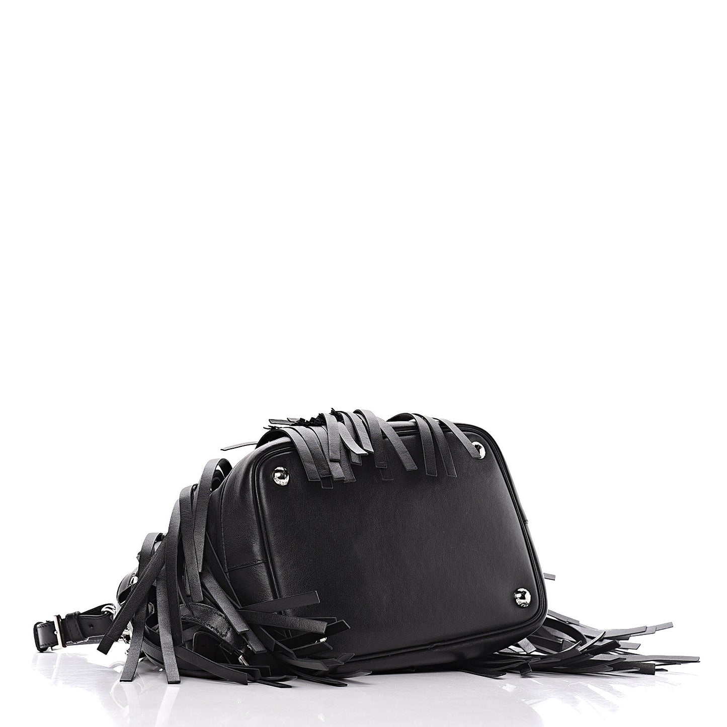 Soft Calfskin Fringe Bucket Bag Black