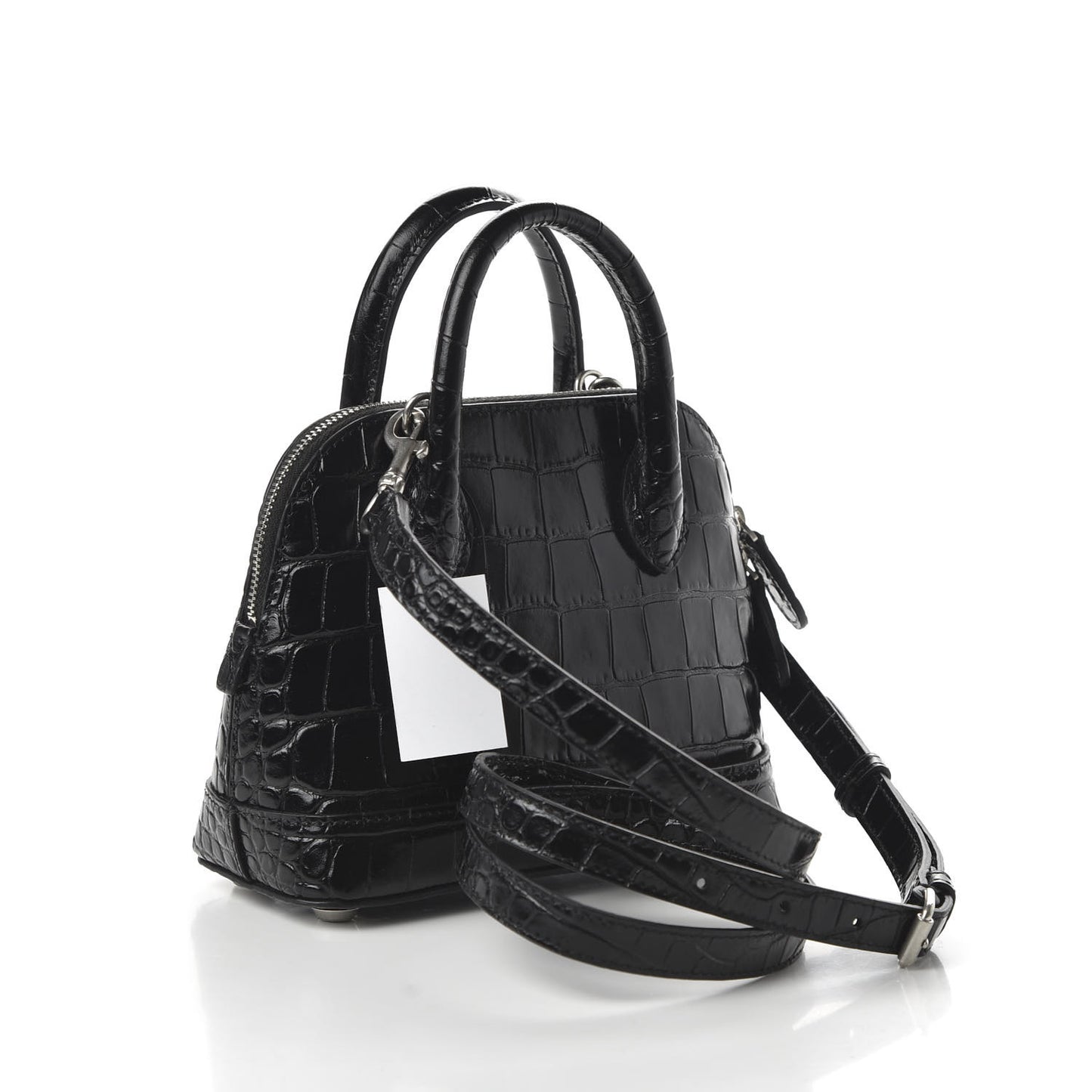 Calfskin Logo Crocodile Embossed XXS Ville Top Handle Bag Black White