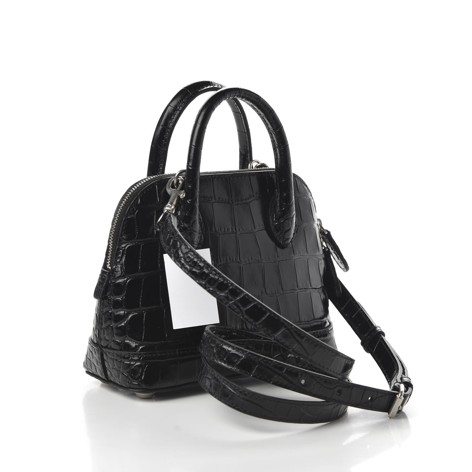 Balenciaga Calfskin Logo Crocodile Embossed XXS Ville Top Handle Bag Black White 3 of 9