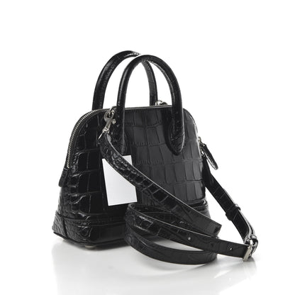 Balenciaga Calfskin Logo Crocodile Embossed XXS Ville Top Handle Bag Black White 3 of 9