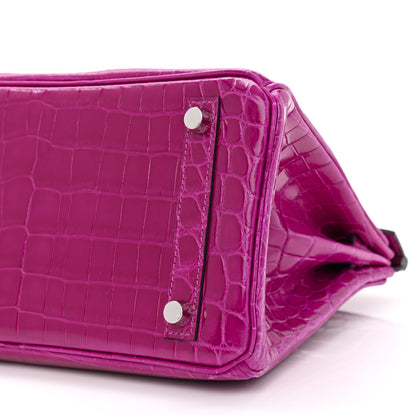 Hermes Shiny Niloticus Crocodile Birkin 25 Rose Pourpre 9 of 9