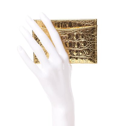 Chanel Metallic Calfskin Crocodile Embossed Cocodile Card Holder Gold 2 of 9