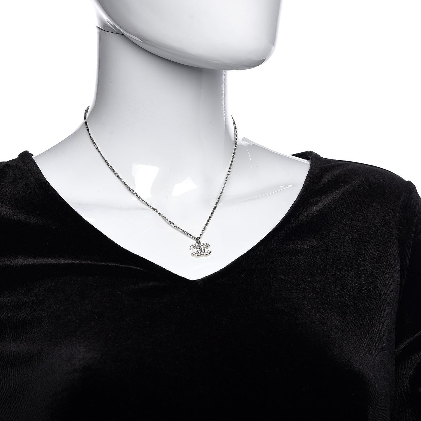 Crystal CC Pendant Necklace Silver