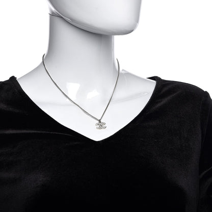 Chanel Crystal CC Pendant Necklace Silver 2 of 6