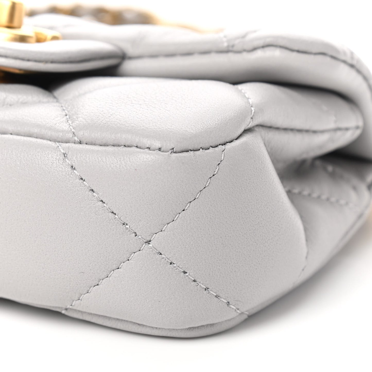 Calfskin Quilted Lady Handle Flap Card Holder With Chain Grey