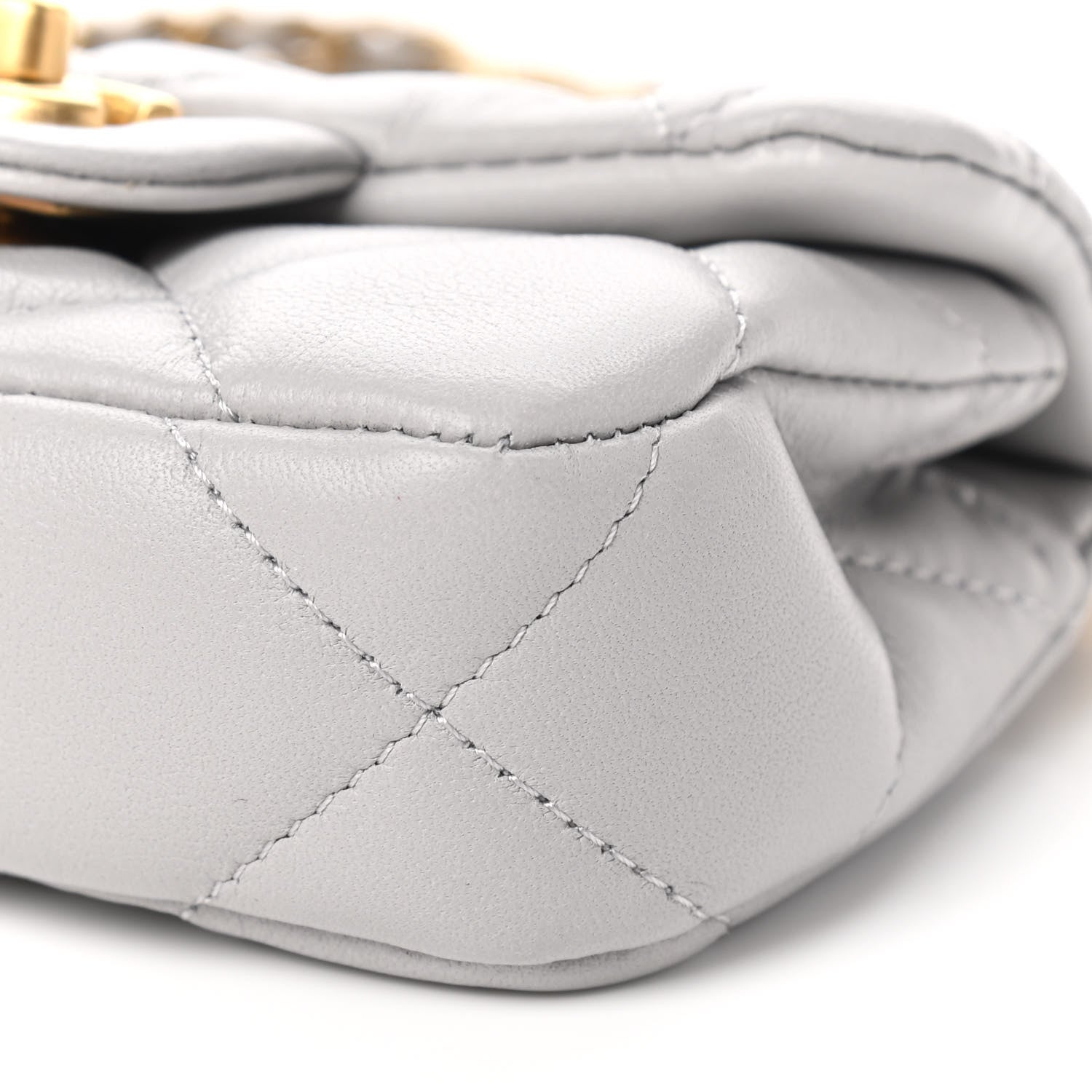 Chanel Calfskin Quilted Lady Handle Flap Card Holder With Chain Grey 10 of 10