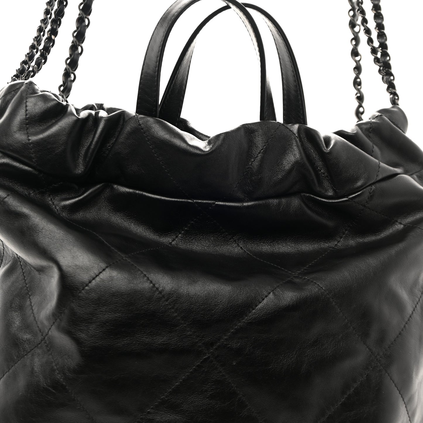 Shiny Calfskin Quilted Chanel 22 Backpack So Black